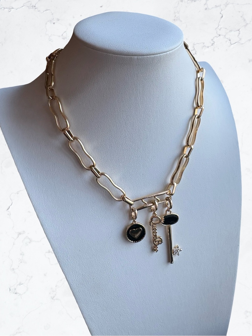 Open Edit Gold Link Necklace with Black Charm Trio - Picture 2 of 5